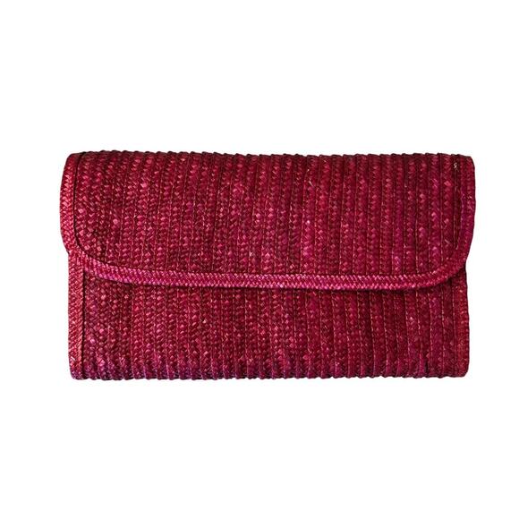 Vintage 60s 70s Woven Straw Envelope Clutch Bag Red Pink - Picture 1 of 6
